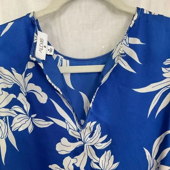 Alexis X Target Blue White Floral Long Sleeves Tiered Satin Mini Dress M - Picture 12 of 13
